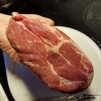 Image of Raw Fresh Boston Pork Butt Steak (With Added Solution, Shoulder, Blade, Meat & Fat)