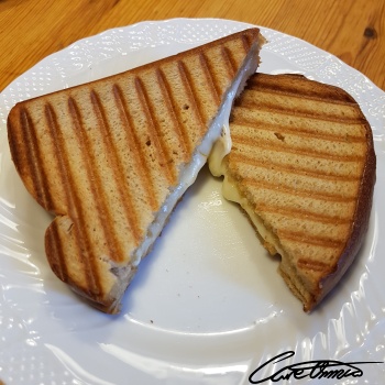 Image of Grilled Cheese Sandwich (Cheddar Cheese, On Wheat Bread) that contains caproic acid (6:0)