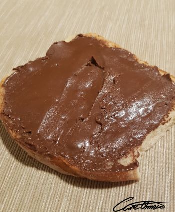 Hazelnut spread on a sandwich