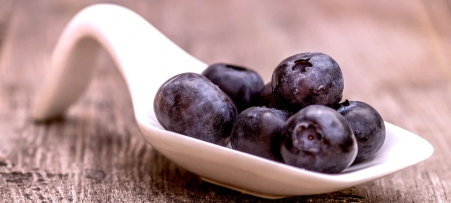 Care Omnia of spoon filled with Blueberries