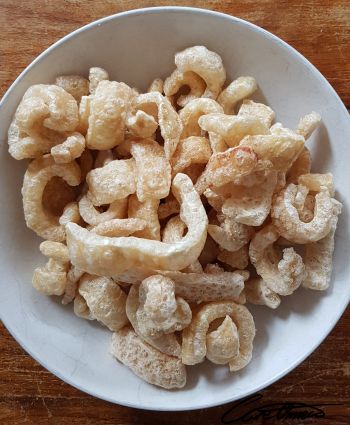 Pork skins in a bowl